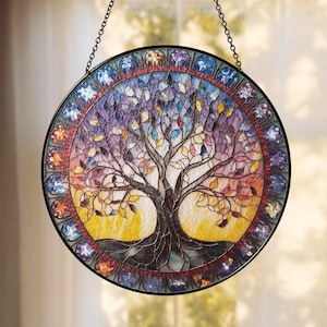 Tree of Life Stained Glass Suncatcher Gifts, Wall Art, Window Hanging, Indoor Decor, Sun Catcher, Gift for Her, Glass Stained Print Ornament
