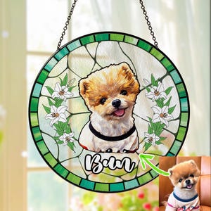 Custom Pet Portrait Stained Glass Suncatcher, Personalized Pet Memorial Gift, Pet Loss Keepsake, Handmade Suncatcher for Pet Lovers