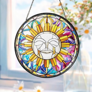 Vintage Esquie Glass Suncatcher, Clair Obscur Expedition 33 Inspired Sun Ornament, Fantasy Window Hanging, Stained Glass Style Gamer Gift