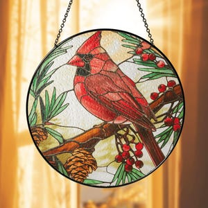 Cardinal Glass Suncatcher, Bird Glass Art, Cardinal Window Hangings, Memorial Suncatcher, Cardinal Lover Gift, Bird Wall Hanging, Home Decor