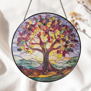 Tree of Life Stained Glass Suncatcher Gifts, Wall Art, Window Hanging, Indoor Decor, Sun Catcher, Gift for Her, Glass Stained Print Ornament