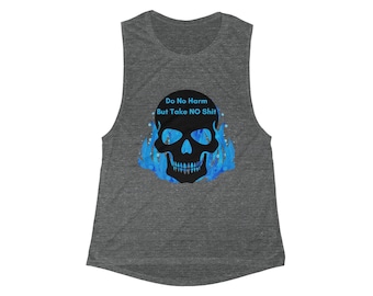 Women's Skull Art Muscle Tank Top, Motivational Workout Shirt