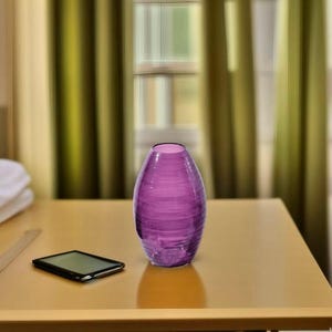Purple Glass Vase for Flowers, Handmade Decorative Vases, Art Glass Vase for Home Decor, Blown Glass Vase for Wedding Centerpiece or Gift.