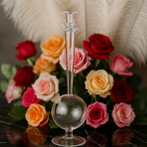 Handblown Clear Glass Vase | Elegant Globe Shape, Minimalist Home Decor | Tall Vase | Centerpiece table.