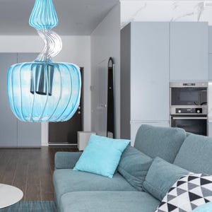 Hand Blown Turquoise Glass Pendant Light | Modern Kitchen Island Lighting | Ceiling lamp | Hanging lighting.