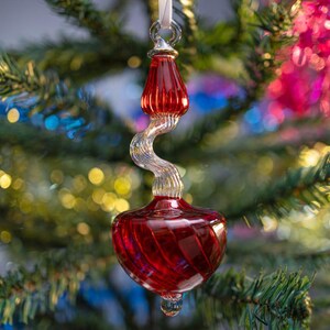 Handmade Blown Glass Christmas Ornament | Red Holiday Bauble | Tree Decoration | Xmas tree ornaments.