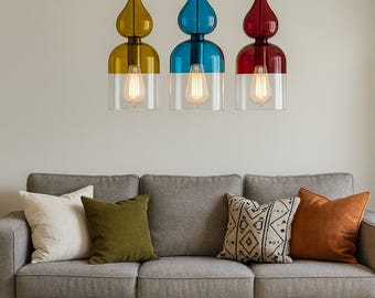 Handgeblazen glazen hanglampenset | Moderne kleurrijke hangverlichting | Plafondlamp | Keukeneiland kroonluchter.