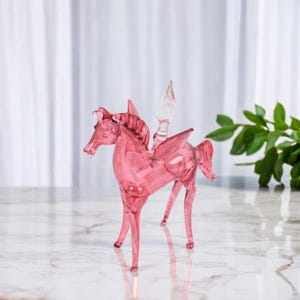 Hand Blown Glass Horse Perfume Bottle | Pink Pegasus with Gold Detail | Egyptian Refillable Bottles.