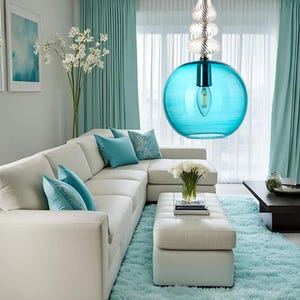 Handblown Turquoise Glass Pendant Light | Modern Kitchen Island Lighting | Ceiling Lamp for Living Room.