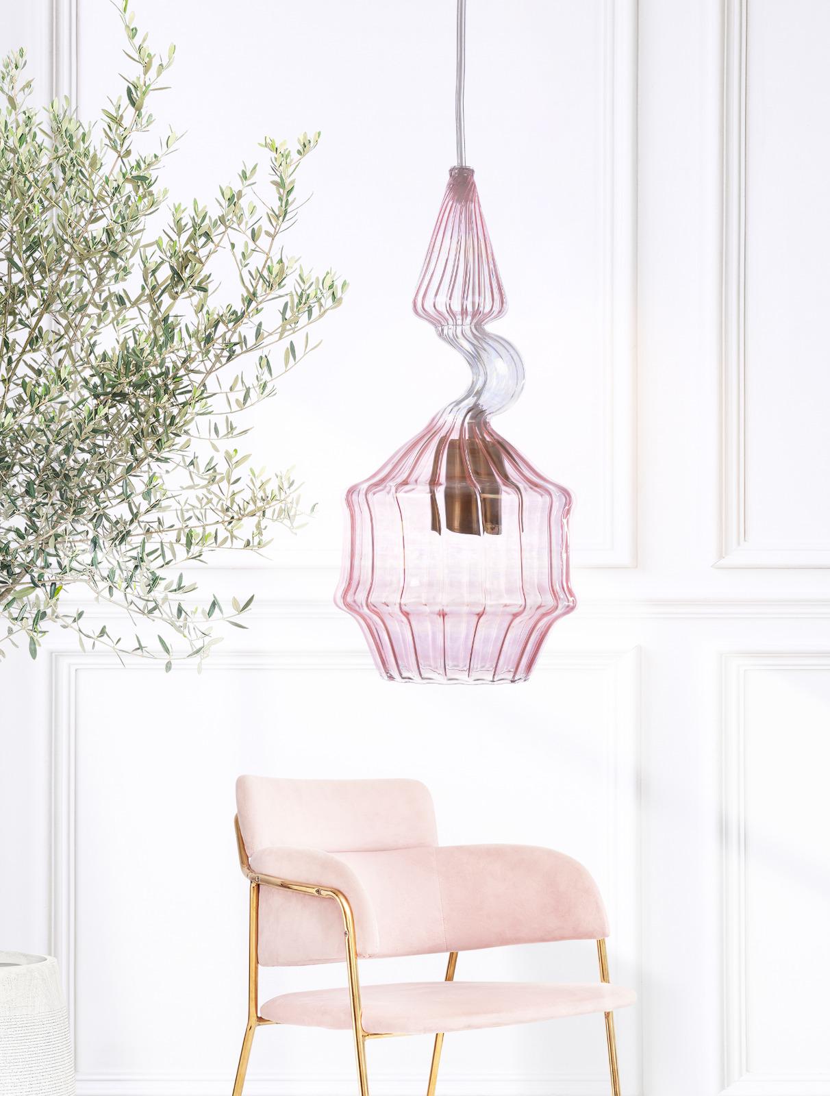 アールデコ　フロストガラス　吊り下げライトのガラス① ピンク ペンダントライト 外消し ガラス 1灯 Ridge フロスト｜デザイン照明のCROIX