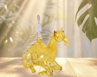 Handgeblazen kameelparfumflesje | Geel kunstglas met stop | Vintage hervulbare fles | Geurflessen
