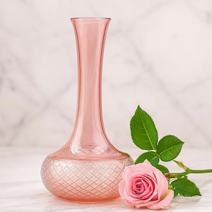 Hand Blown Pink Glass Vase: Textured Base, Modern Centerpiece