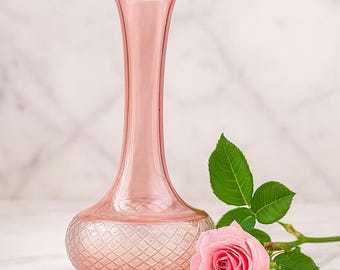 Hand Blown Pink Glass Vase | Vases for flowers | Textured Base | Modern Centerpiece | Decorative Glassware.