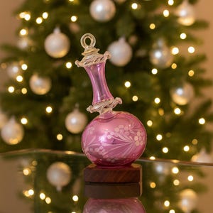 Pink Glass Christmas Ornament | Engraved Holiday Decoration | Blown glass bauble For Christmas tree | Unique Christmas gift for mom, lovers
