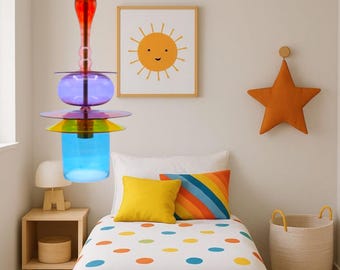 Mundgeblasenes Glas Pendelleuchte | Moderne Kunst Glas Deckenleuchte | Bunte Hängelampe.