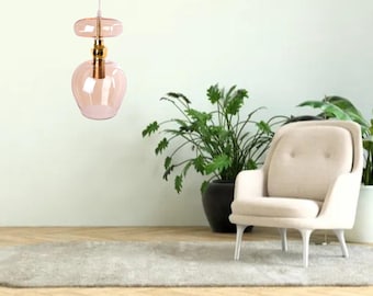 Mundgeblasenes Glas Pendelleuchte | Moderne Decken Beleuchtung | Hängelampen Messing Befestigung | Verstellbare Kordel.