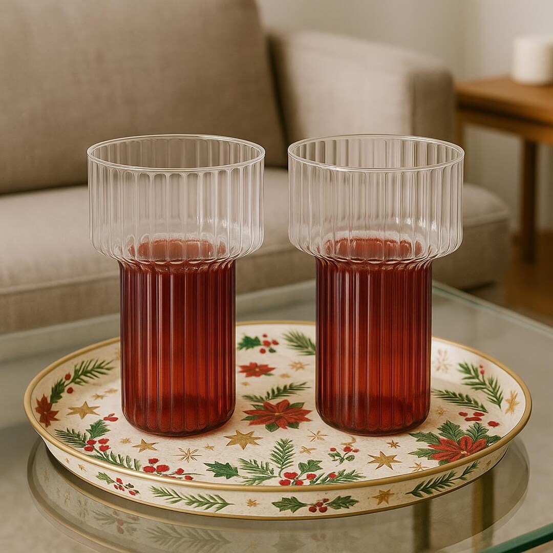 Hand-blown Red Ribbed Glass Cup: Christmas Glassware | Unique Tumblers ...