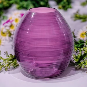 Purple Glass Vase for Flowers, Handmade Decorative Vases, Art Glass Vase for Home Decor, Blown Glass Vase for Wedding Centerpiece or Gift.