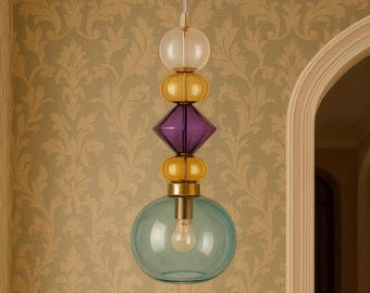 Handgemaakte hanger van geblazen glas | Modern artistiek gestapeld licht | Boho keukeneiland en eetkamerverlichting