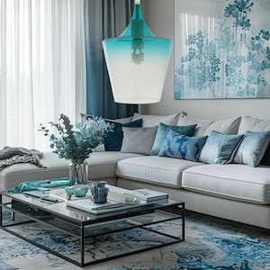 Turquoise Ombre Glass Pendant Light | Handmade Modern Chandelier | Hanging Lamp | Ceiling Lamp for Kitchen.