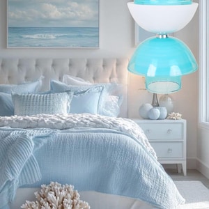 Handblown Glass Pendant Lamp | Modern Turquoise & White Hanging Light | Ceiling Lamp for Living room.
