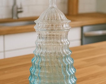 Hand-Blown Blue Wavy Glass Jar with Lid | Artisan Apothecary Decor | Storage Container | Kitchen accessories.