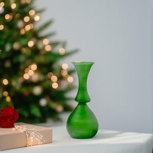 Jarrón de vidrio verde soplado a mano: cristalería decorativa esmerilada