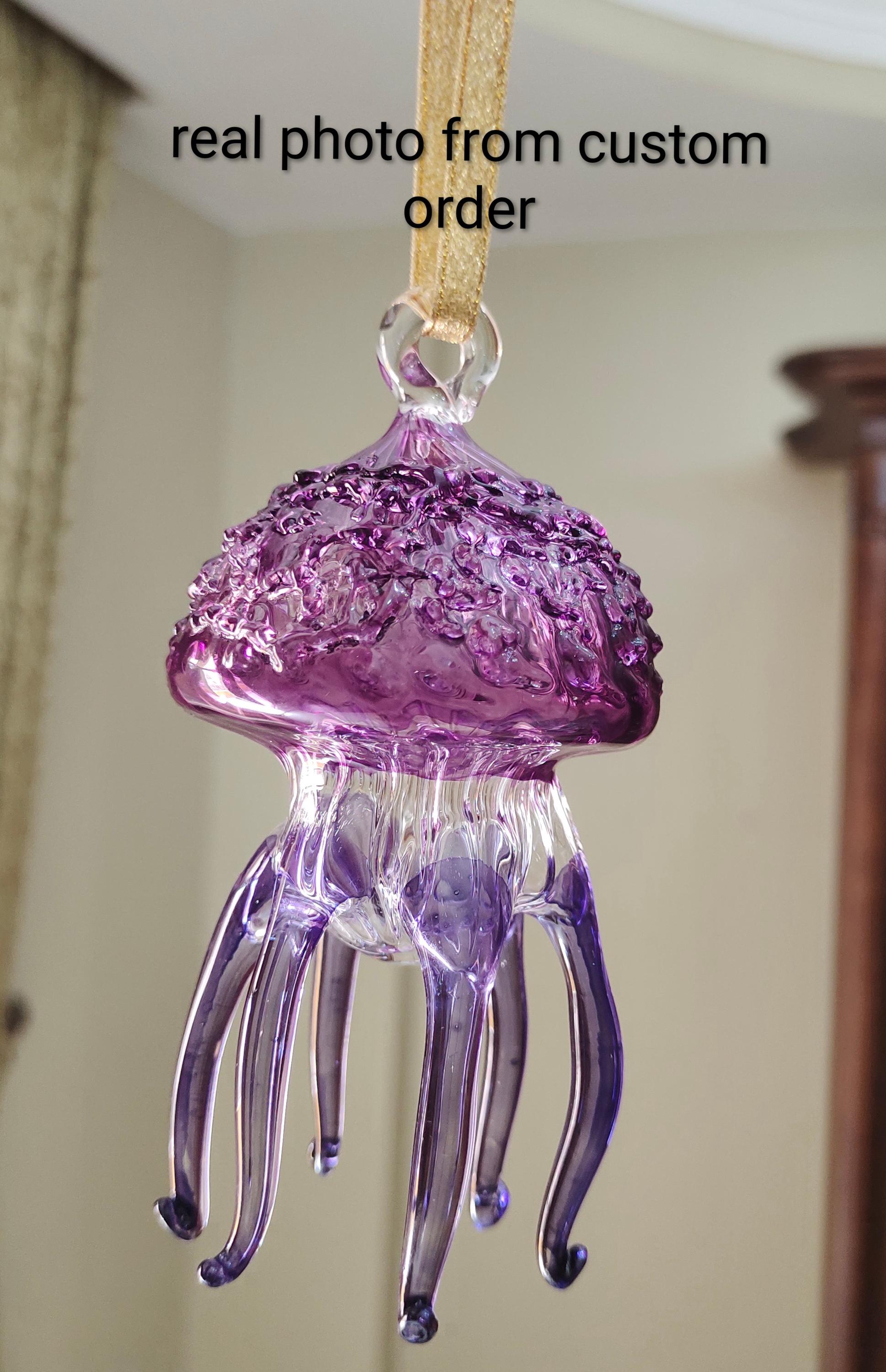 Hand Blown Glass Jellyfish Ornament | Turquoise Ocean Decor | Christmas ...