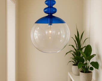 Hand-Blown Glass Pendant Light | Modern Blue Globe Chandelier | Ceiling Light for Kitchen Island.