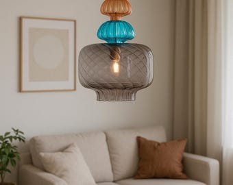 Hand-Blown Multicolor Glass Pendant Light | Modern Art Lighting | Ceiling Lamp for Living room.