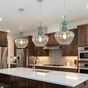 Blown Glass Pendant Light | Light Fixtures | Ceiling Lamp | Kitchen Island Lighting | Custom Chandelier. image 10