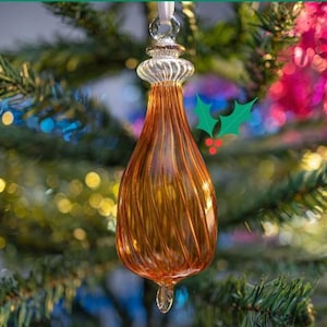Handmade Copper Glow Glass Christmas Ornament | Ribbed Holiday Bauble | Ornaments for Holiday.