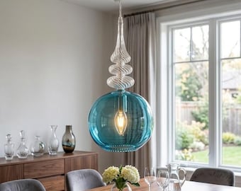 Handblown Glass Pendant Light | Kitchen Island Lights | Ceiling Lamp | Light Fixtures | Art Deco Lighting.