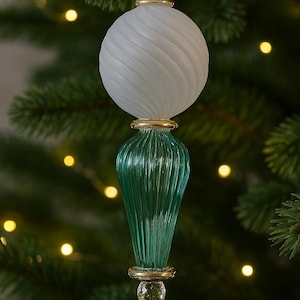 Handmade Frosted Glass Christmas Ornament | Aqua Swirl Drop Decoration | Ornaments for Holiday | Tree Decoration.