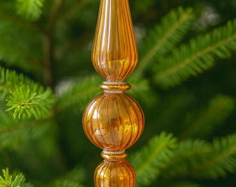 Adorno de vidrio soplado a mano color naranja / Decoración para árbol de Navidad egipcio / Adorno colgante navideño / Detalles dorados.