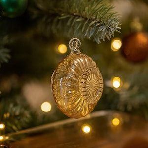 Handblown Glass Christmas Ornament | Gold Ribbed Swirl | Egyptian Handmade | Tree Decoration | Ornaments for Holiday.