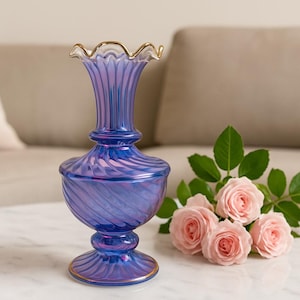 Handblown Purple Glass Vase, Glass Vase for Flowers, Vase with Gold Rim, Glass Home Décor, Handmade Decorative Vase, Centerpiece vase, Gift