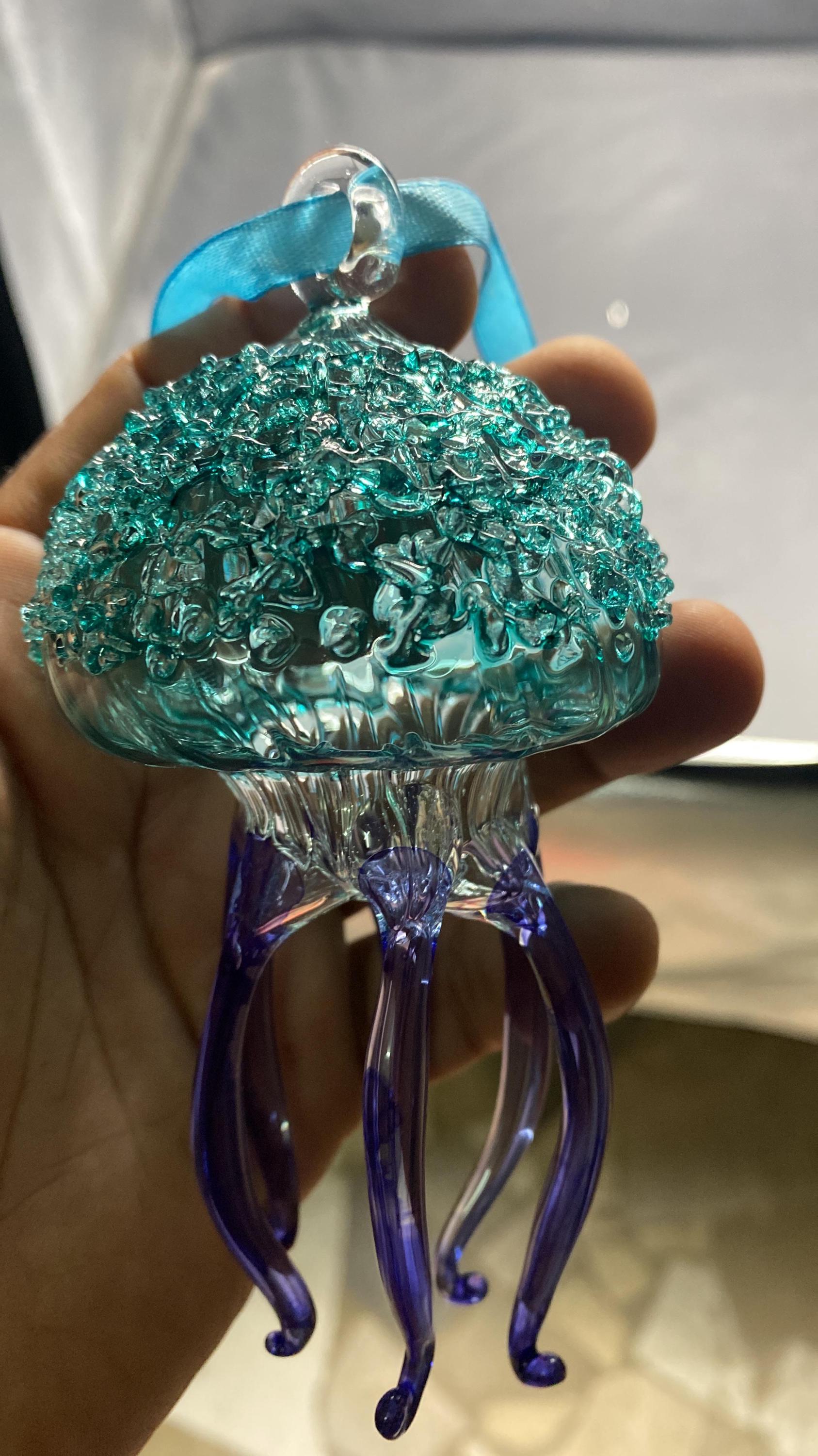 Hand Blown Glass Jellyfish Ornament | Turquoise Ocean Decor | Christmas ...