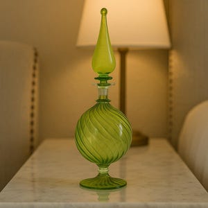 Glass Perfume Bottle with Stopper, Handblown Decorative Perfume bottle, Elegant Swirled Design, Bottle Refillable Fragrance, luxury gift