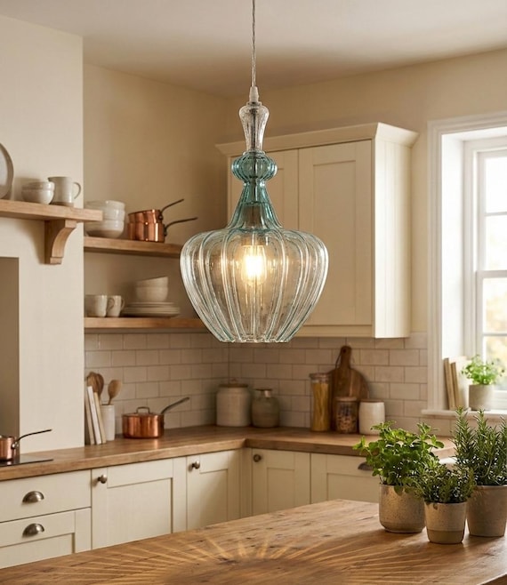Blown Glass Pendant Light | Light Fixtures | Ceiling Lamp | Kitchen Island Lighting | Custom Chandelier.