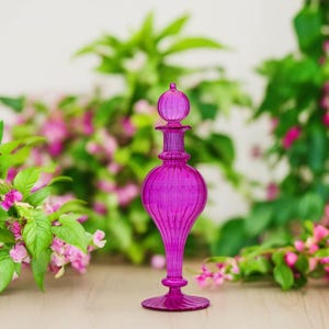 Hand-Blown Purple Glass Perfume Bottle with Stopper | Venetian Style | Refillable Bottle | Fragrance Bottles.