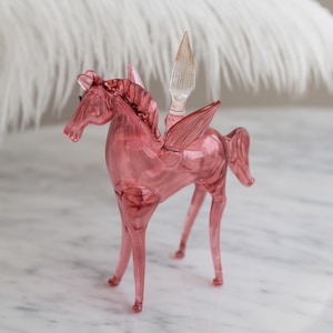 Hand Blown Pink Glass Pegasus Perfume Bottle | Refillable Vanity Decor | Decorative Fragrance Bottle.