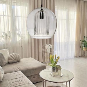 Modern Clear Globe Glass Pendant Light | Double Layer Dome Lamp | Elegant Hand-Blown Glass Chandelier for Kitchen, Dining, or Living Room.