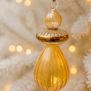 Hand Blown Gold Glass Christmas Ornament: Elegant Teardrop Decoration