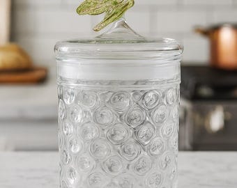 Hand-Blown Glass Jar with Butterfly Lid | Textured Clear Decor | Decorative Candy jar | snack holder.