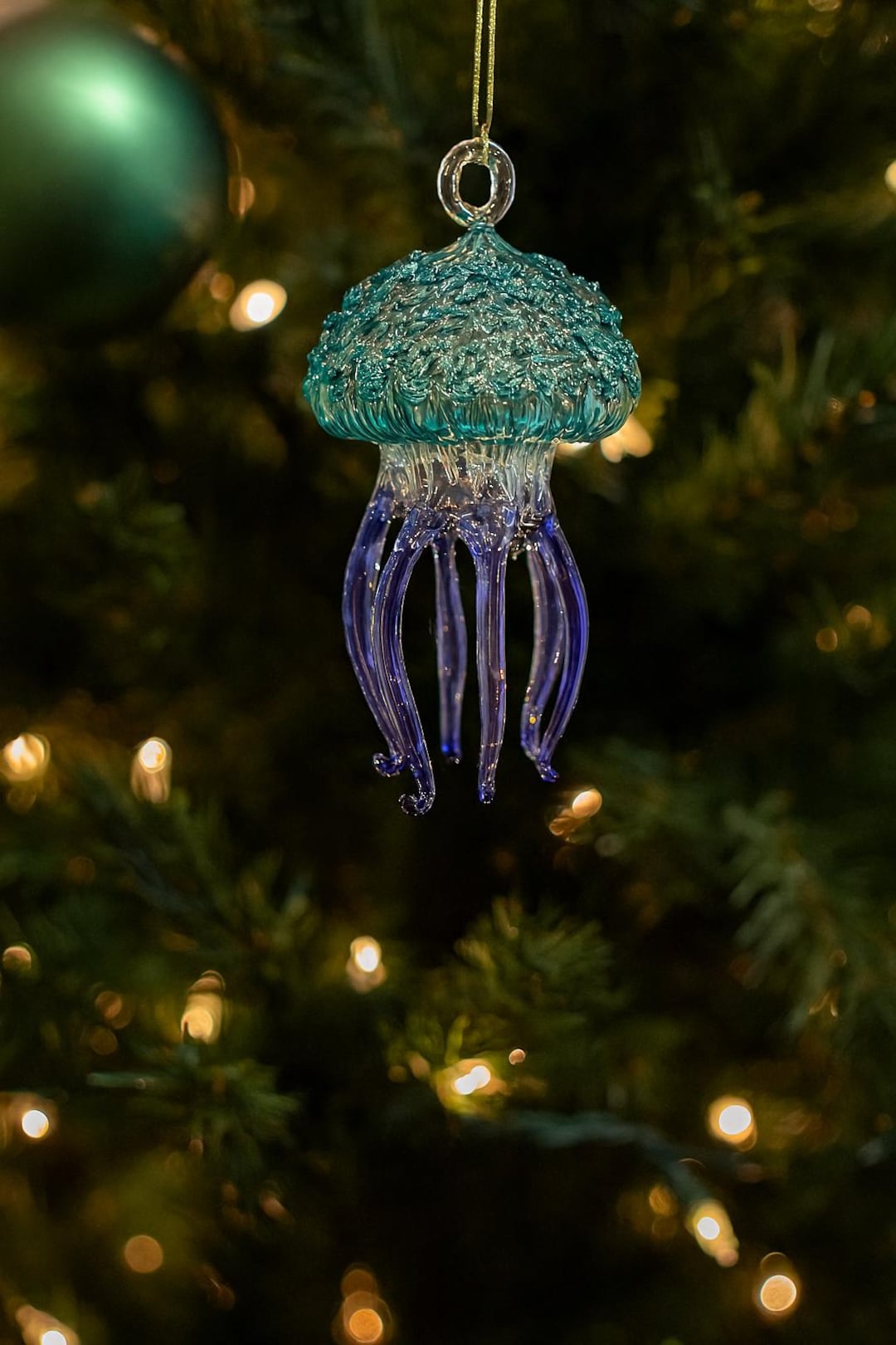 Hand Blown Glass Jellyfish Ornament | Turquoise Ocean Decor | Christmas ...