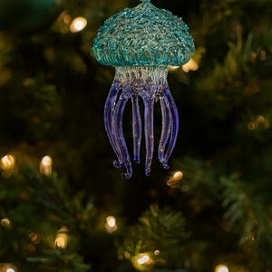 Mund geblasen Glas Qualle Ornament | Türkis Ozean Dekor | Weihnachtsdekoration | Urlaub Ornamente | Ägyptische Ornamente.