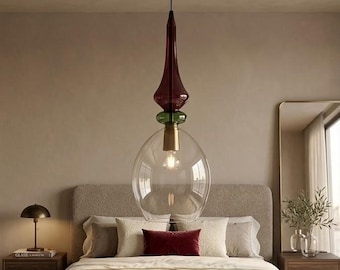 Handblåst glaspendellampa | Modern hängande lampa | Klar globskärm | Unik färgglad belysning.
