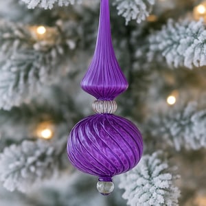 Purple Glass Christmas Ornament, Handmade Ribbed glass ornament for Christmas Tree, Unique glass ornaments for Festive tree Decoration, Gift