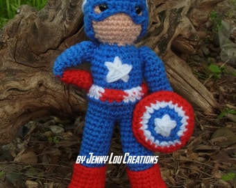 PDF Pattern Little Patriotic Hero Crochet Doll inspired by Captain America Avengers Amigurumi